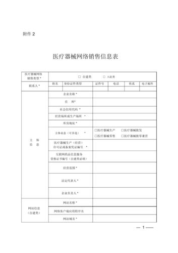医疗器械网络销售信息表